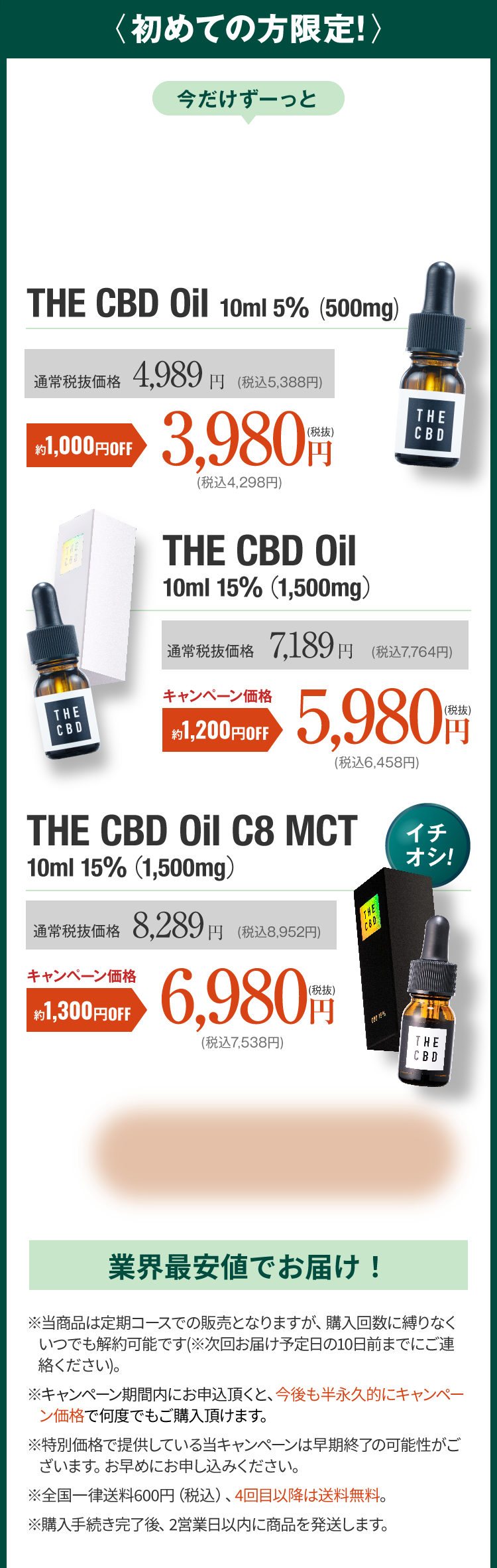 麻田製薬のTHE CBDのCBDオイルは今だけずーっと最大75％オフのキャンペーン中！