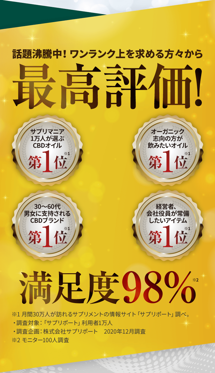 話題沸騰中！ワンランク上を求める方々から最高評価のCBDオイル