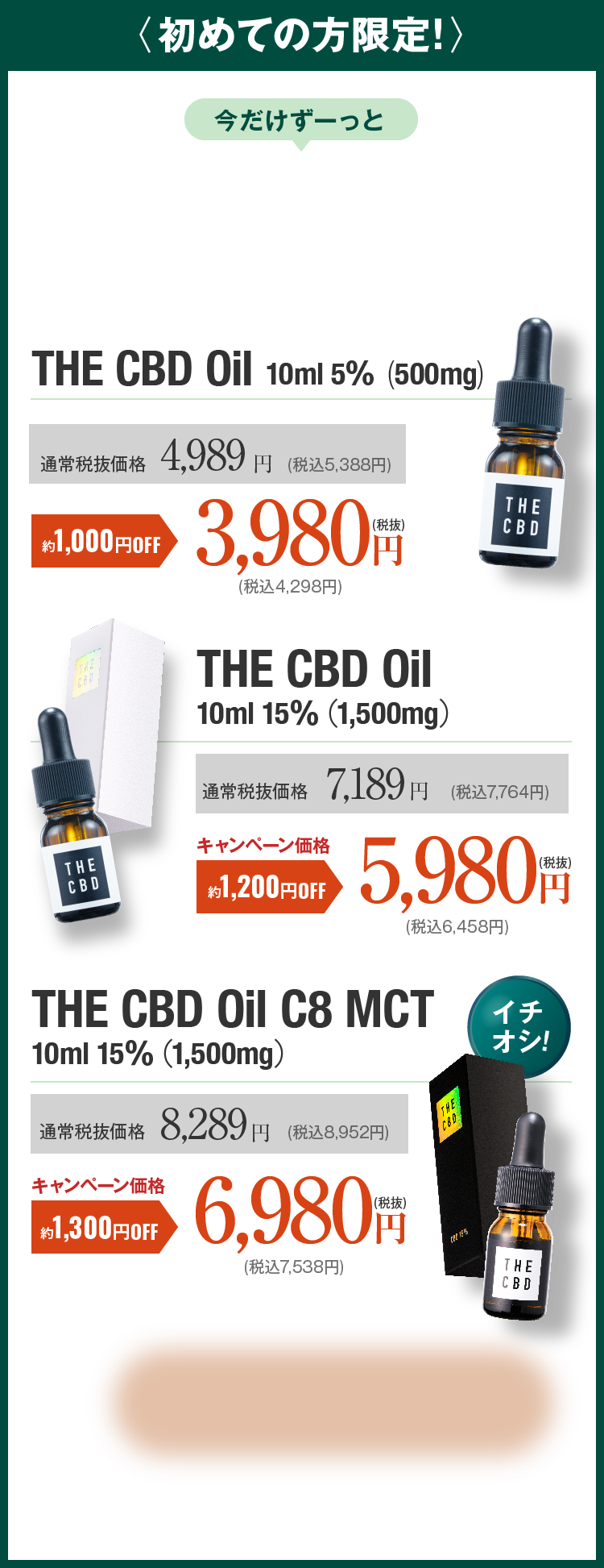 麻田製薬のTHE CBDのCBDオイルは今だけずーっと最大75％オフのキャンペーン中！