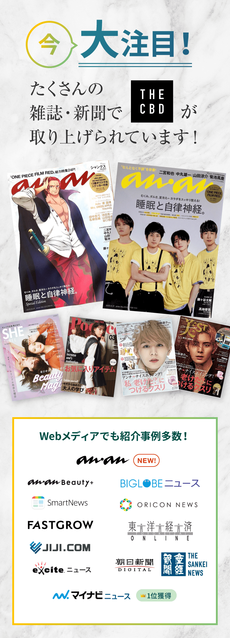 麻田製薬のTHE CBDのCBDオイルはたくさんの雑誌・新聞で取り上げられています